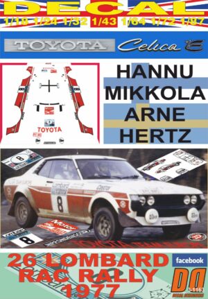 DECAL TOYOTA CELICA RA21 H.MIKKOLA RAC R. 1977 2nd (01)