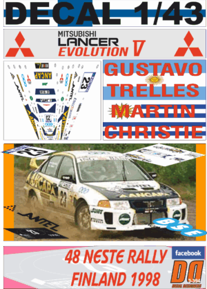 DECAL 1/43 MITSUBISHI LANCER EVO V G.TRELLES R.FINLAND 1998 WINNER Gr.N (01)