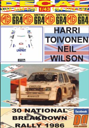 DECAL MG METRO 6R4 HARRI TOIVONEN NATIONAL BREAKDOWN R. 1986 DnF (01)