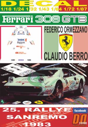 DECAL FERRARI 308 GTB F.ORMEZZANO R.SANREMO 1983 DnF (01)