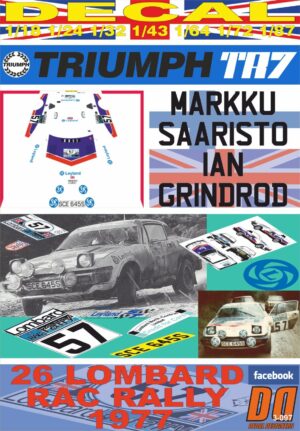 DECAL TRIUMPH TR7 MARKKU SAARISTO RAC R. 1977 37th (01)