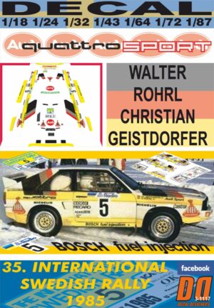 DECAL AUDI QUATTRO SPORT W.ROHRL SWEDISH R. 1985 DnF (01)