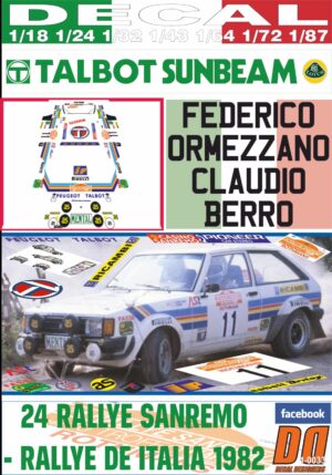 DECAL TALBOT SUNBEAM LOTUS F. ORMEZZANO R. SANREMO 1982 DnF (01)