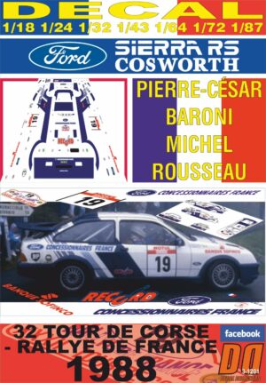 DECAL FORD SIERRA RS COSWORTH P-C.BARONI T.DE CORSE 1988 9th (01)