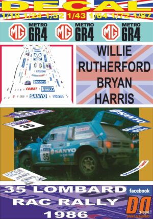 DECAL MG METRO 6R4 W.RUTHERFORD RAC R. 1986 DnF (01)