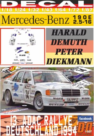 DECAL MERCEDES 190 2.5 16V H. DEMUTH R. DEUTSCHLAND 1994 DnF (01)