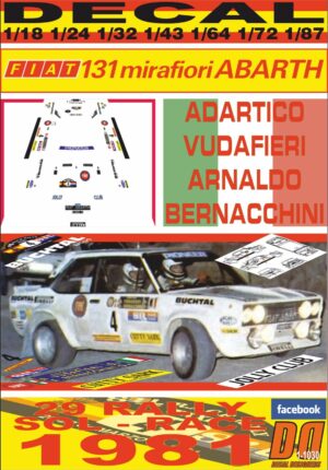 DECAL FIAT 131 ABARTH A.VUDAFIERI R.SOL RACE 1981 WINNER (01)
