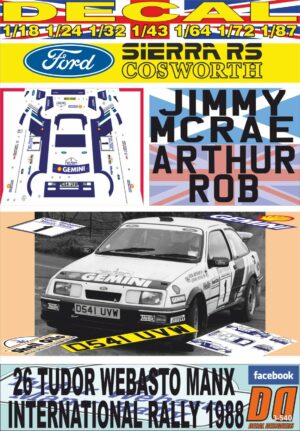 DECAL FORD SIERRA RS COSWORTH J.MCRAE MANX R. 1988 2nd (01)