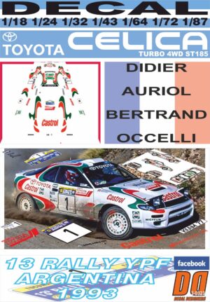 DECAL TOYOTA CELICA TURBO 4WD ST185 D.AURIOL R.ARGENTINA 1993 3rd (01)