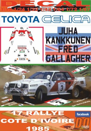 DECAL TOYOTA CELICA TWINCAM TURBO J.KANKKUNEN COTE D´IVOIRE 1985 1st