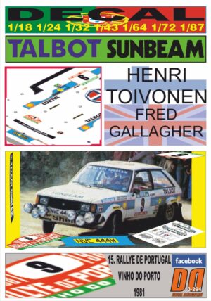 DECAL TALBOT SUNBEAM LOTUS H.TOIVONEN R.PORTUGAL 1981 2nd (01)
