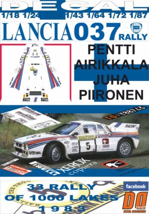 DECAL LANCIA 037 RALLY PENTTI AIRIKKALA 1000 LAKES R. 1983 5th