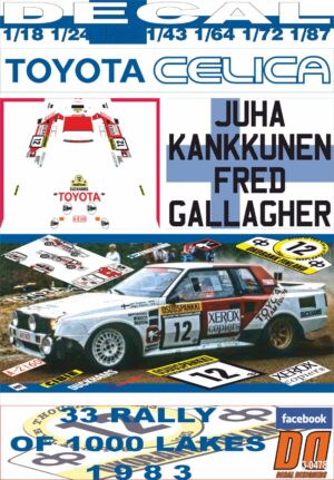 DECAL TOYOTA CELICA TWINCAM TURBO J.KANKKUNEN 1000 LAKES R. 1983 6th (01)