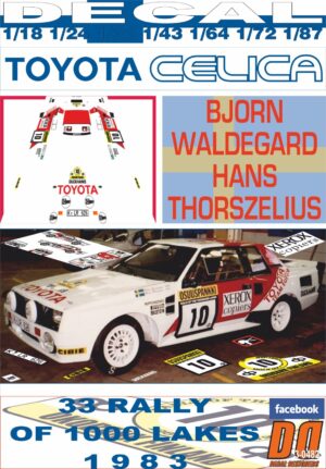 DECAL TOYOTA CELICA TWINCAM TURBO B.WALDEGARD 1000 LAKES R. 1983 12nd (01)