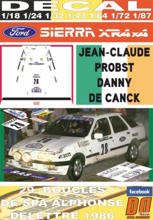 DECAL FORD SIERRA XR4x4 JEAN-CLAUDE PROBST BOUCLES DE SPA 1986 WINNER (01)