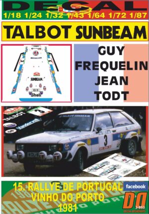 DECAL TALBOT SUNBEAM LOTUS G. FREQUELIN R.PORTUGAL 1981 6th (01)