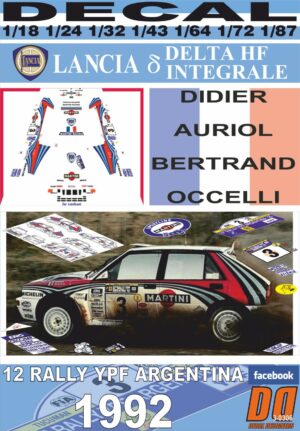 DECAL LANCIA DELTA HF INTEGRALE D.AURIOL R.ARGENTINA 1992 WINNER (01)