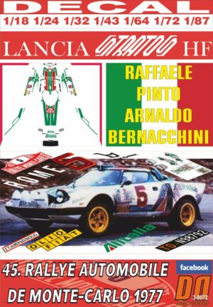 DECAL LANCIA STRATOS HF R. PINTO R.MONTECARLO 1977 DnF (01)