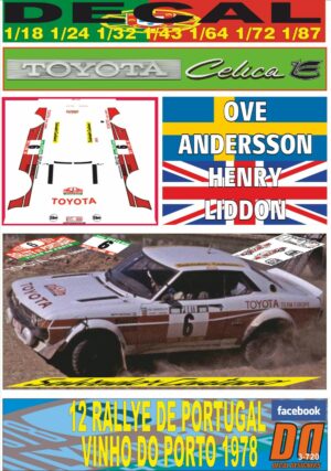 DECAL TOYOTA CELICA 2000 GT O.ANDERSSON R. PORTUGAL 1978 4th (01)