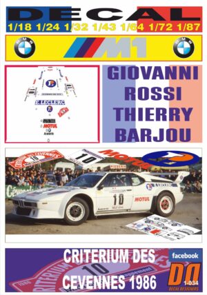 DECAL BMW M1 GIOVANNI ROSSI CRITERIUM DES CEVENNES 1986 DnF (01)