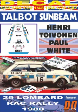 DECAL TALBOT SUNBEAM LOTUS HENRI TOIVONEN RAC RALLY 1980 WINNER (01)