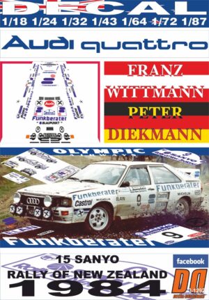 DECAL AUDI QUATTRO A2 F.WITTMANN SEN. R. NEW ZEALAND 1984 DnF (01)