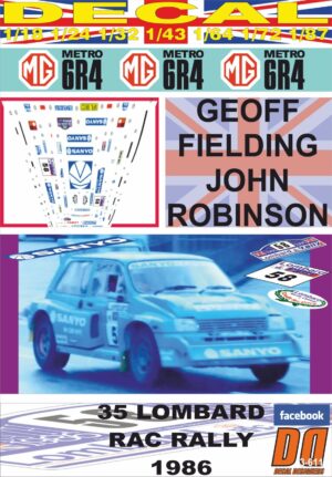 DECAL MG METRO 6R4 G.FIELDING RAC R. 1986 DnF (01)