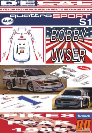 DECAL AUDI SPORT QUATTRO S1 BOBBY UNSER PIKES PEAK 1986 WINNER (01)