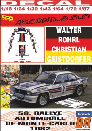 DECAL OPEL ASCONA 400 ROTHMANS W. ROHRL R. MONTECARLO 1982 WINNER