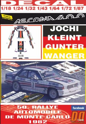 DECAL OPEL ASCONA 400 ROTHMANS J. KLEINT R. MONTECARLO 1982 7th (01)