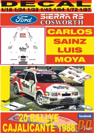 DECAL FORD SIERRA RS COSWORTH C.SAINZ R.CAJALICANTE 1988 WINNER (01)