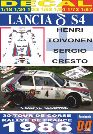DECAL LANCIA DELTA S4 HENRI TOIVONEN TOUR DE CORSE 1986 (01)