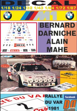 DECAL BMW M1 BERNARD DARNICHE RALLYE DU VAR 1981 (01)
