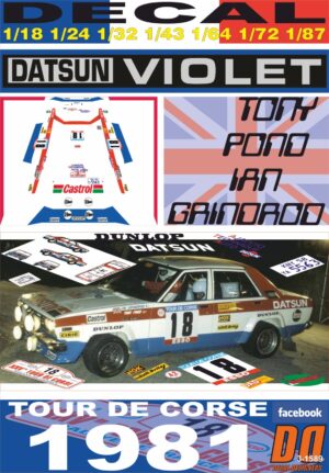 DECAL DATSUN VIOLET 160J T.POND TOUR DE CORSE 1981 3rd (01)