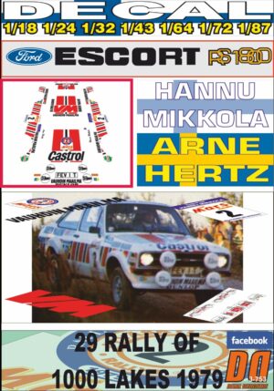 DECAL FORD ESCORT RS 1800 MK II H.MIKKOLA 1000 LAKES 1979 DnF (01)