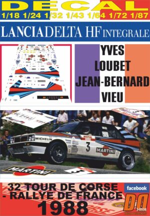 DECAL LANCIA DELTA INTEGRALE Y.LOUBET T.DE CORSE 1988 2nd (01)