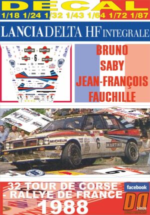 DECAL LANCIA DELTA INTEGRALE B.SABY T.DE CORSE 1988 2nd (01)