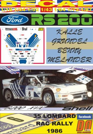 DECAL FORD RS200 K.GRUNDEL RAC R. 1986 5th (01)