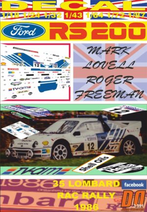 DECAL FORD RS200 M.LOVELL RAC R. 1986 DnF (01)