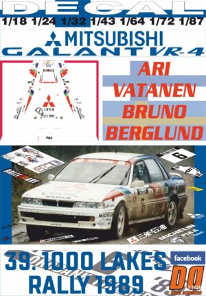 DECAL MITSUBISHI GALANT VR-4 A.VATANEN 1000 LAKES R.1989 DnF (01)