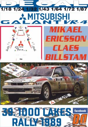 DECAL MITSUBISHI GALANT VR-4 M.ERICSSON 1000 LAKES R.1989 WINNER (01)