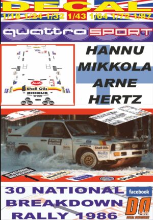 DECAL AUDI QUATTRO SPORT H.MIKKOLA NATIONAL BREAKDOWN R. 1986 WINNER (01)
