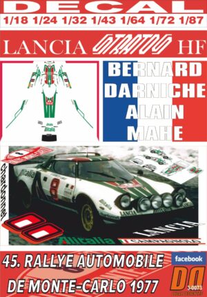 DECAL LANCIA STRATOS HF B.DARNICHE R.MONTECARLO 1977 DnF