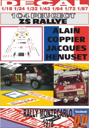 DECAL PEUGEOT 104 ALAIN COPPIER RALLY MONTECARLO 1978 (01)