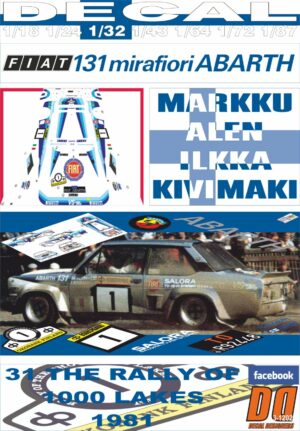 DECAL FIAT 131 ABARTH M.ALEN R. OF THE 1000 LAKES 1981 2nd (01)