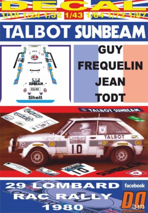 DECAL TALBOT SUNBEAM LOTUS G. FREQUELIN RAC R. 1980 3rd (01)