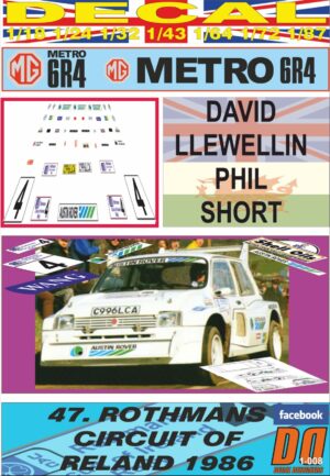 DECAL MG METRO 6R4 D. LLEWELLIN CIRCUIT OF IRELAND R. 1986 WINNER (01)