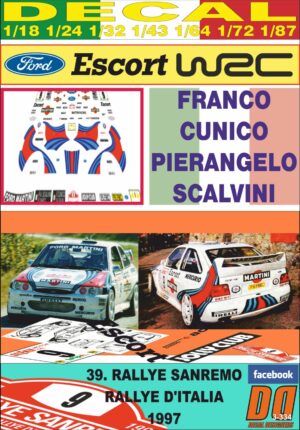 DECAL FORD ESCORT WRC MARTINI F. CUNICO R. SANREMO 1997 DnF (01)