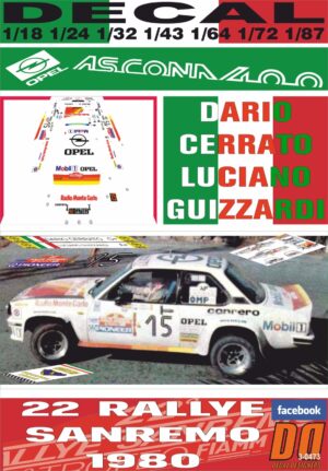 DECAL OPEL ASCONA 400 DARIO CERRATO R.SANREMO 1980 DnF (01)