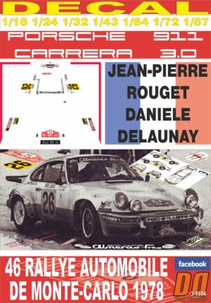 DECAL PORSCHE 911 CARRERA RS 3.0 J-P.ROUGET R.MONTECARLO 1978 15th (01)